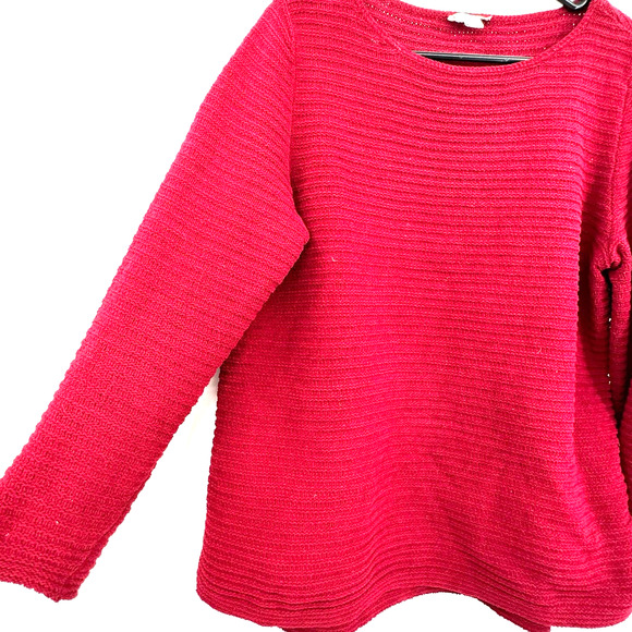 J. Jill size small chenille red‎ long sleeve sweater horizontal ribbed - Picture 3 of 8